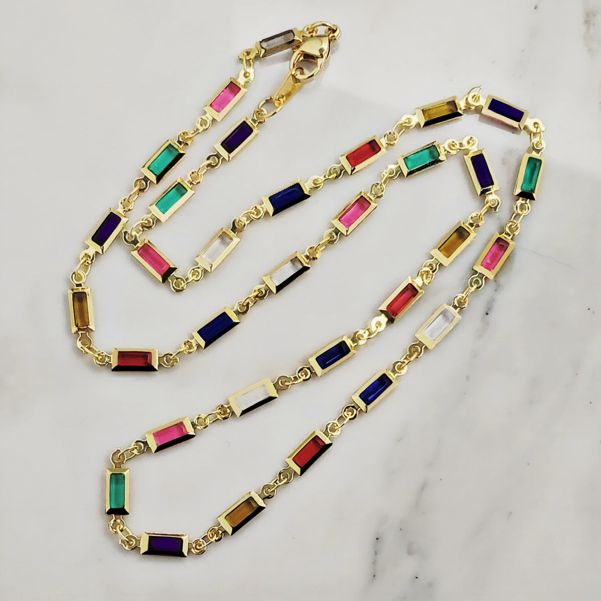 Gold Multicolor Tennis Chain Necklace