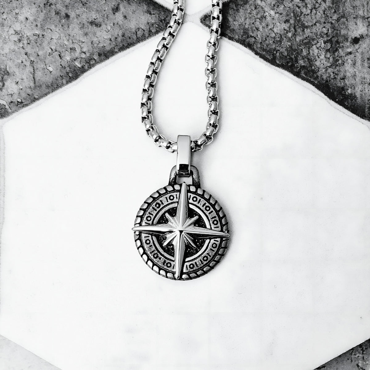 Silver Rustic Compass Necklace