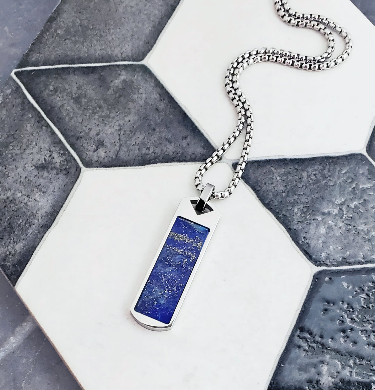 Silver Lapis Lazuli Gemstone Bar Tag