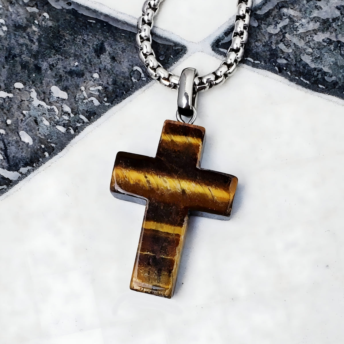 Tiger Eye Gemstone Cross Pendant