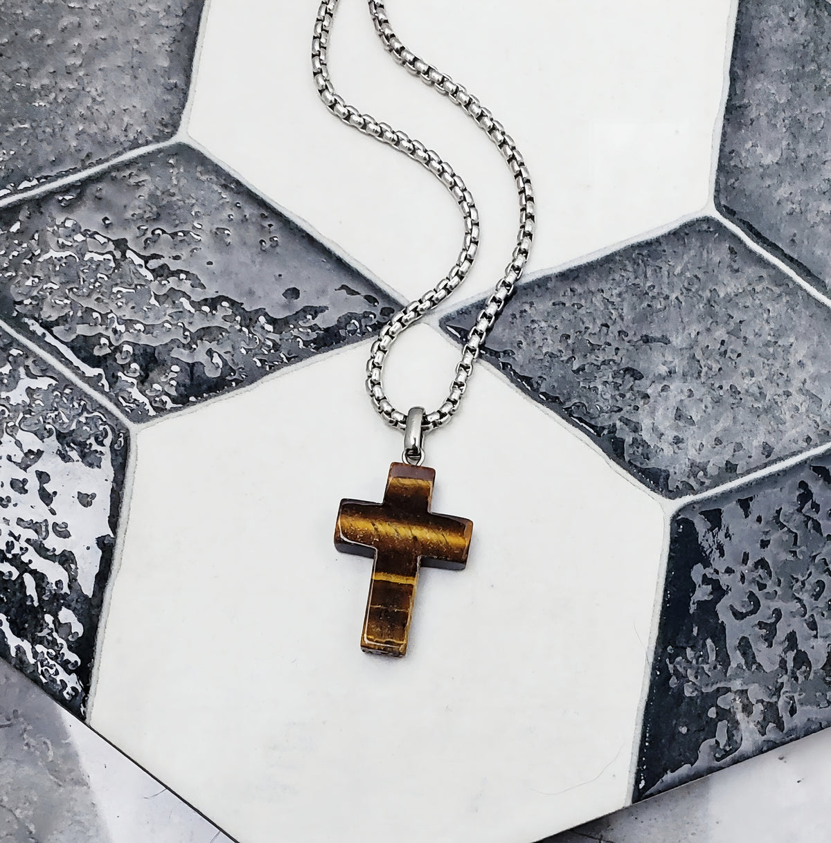 Tiger Eye Gemstone Cross Pendant