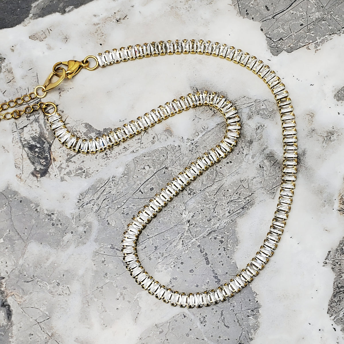 Gold CZ Baguette Necklace