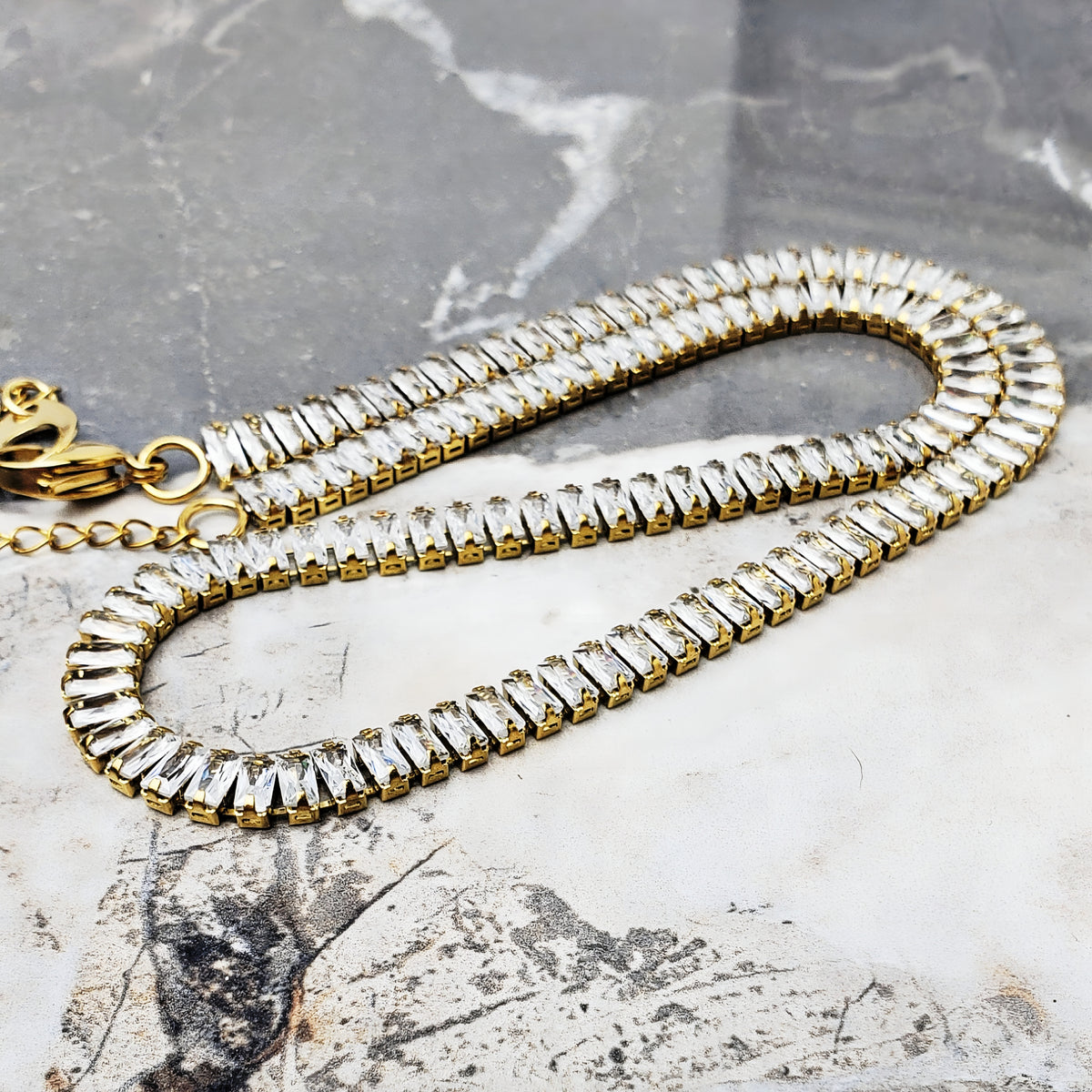 Gold CZ Baguette Necklace