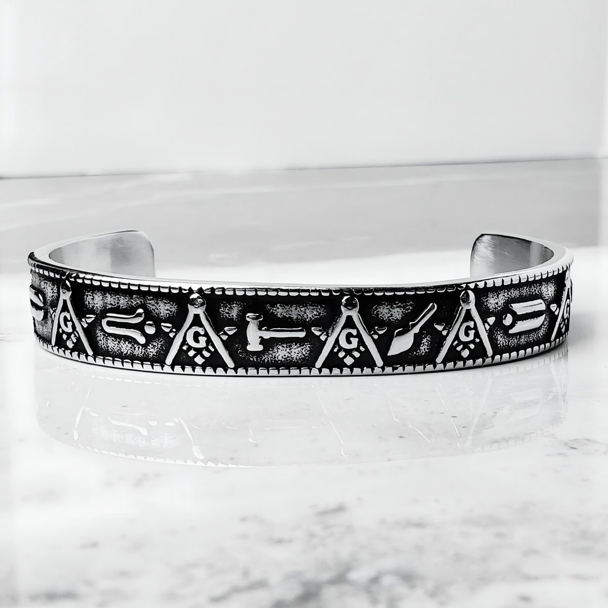 Silver Masonic Cuff Bracelet