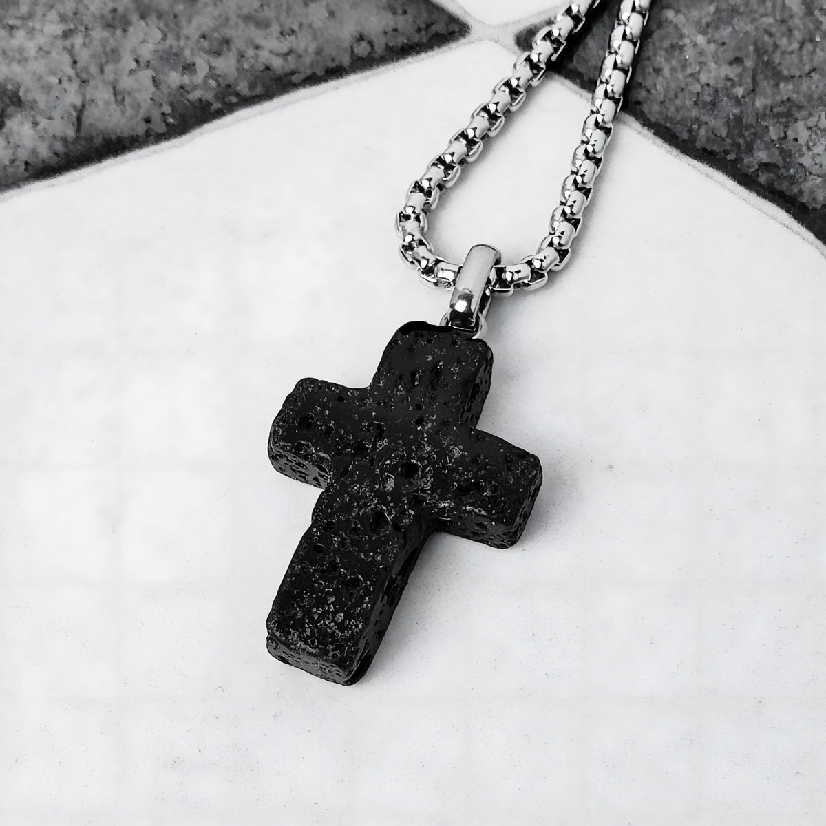 Black Lava Stone Cross Necklace