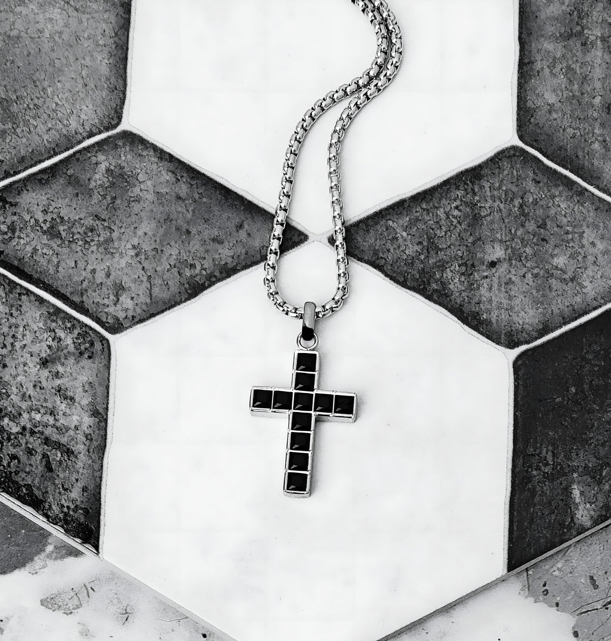Silver Pavé Black Onyx Cross