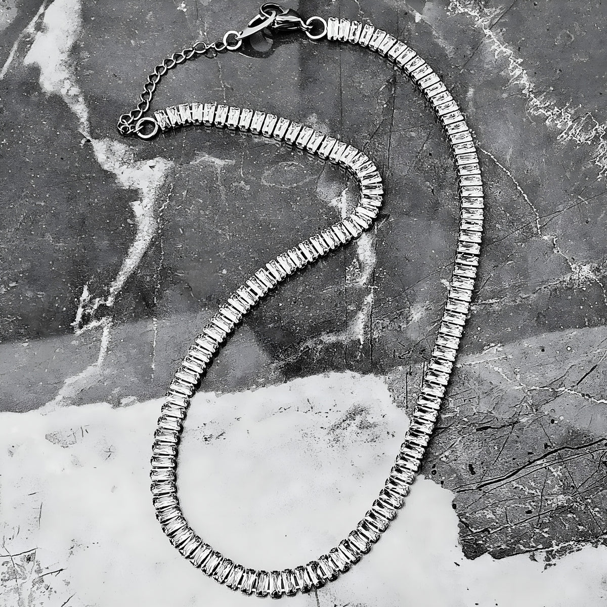 Silver CZ Baguette Necklace