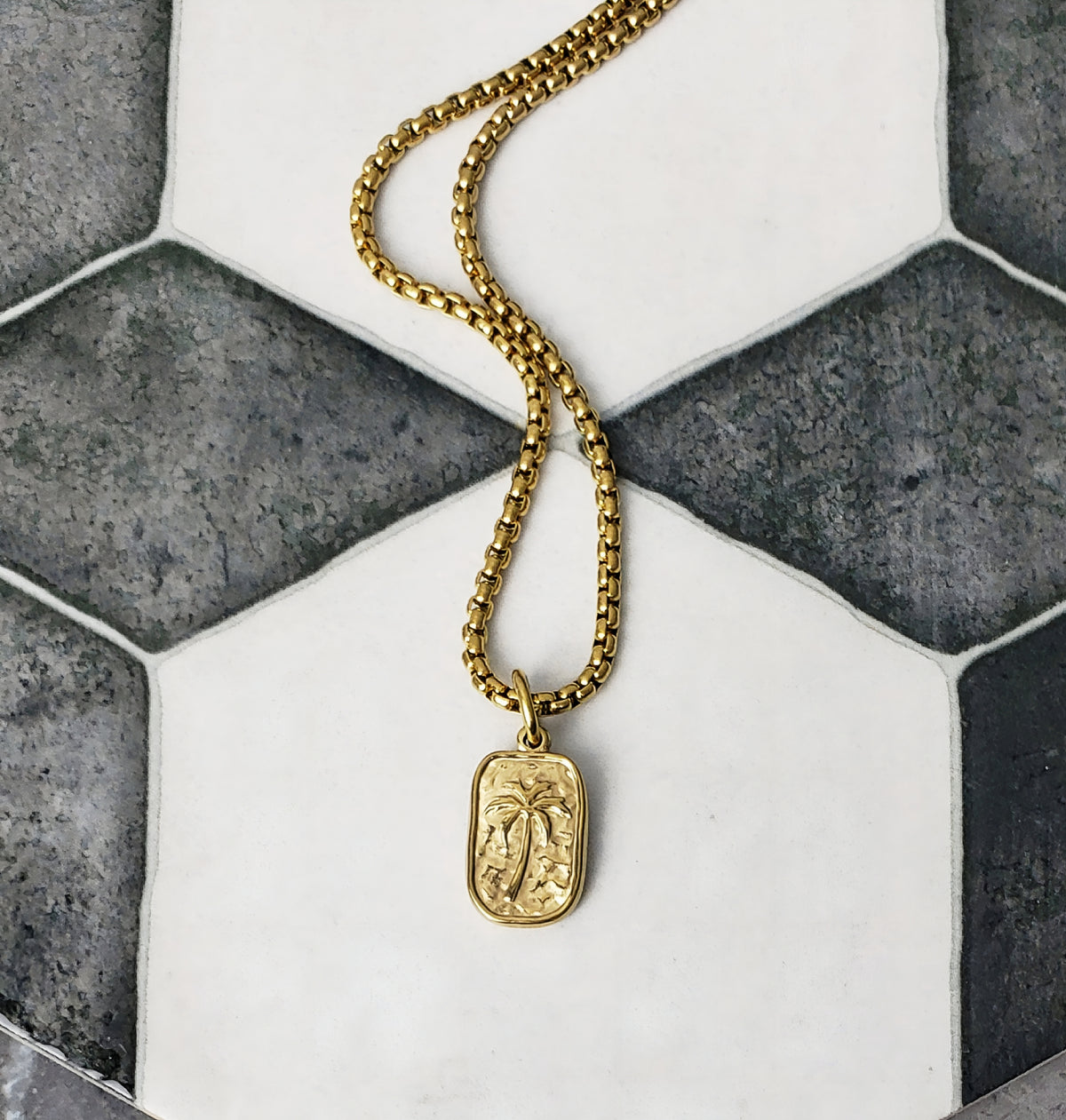 Gold Mini Palm Tree Tag Necklace