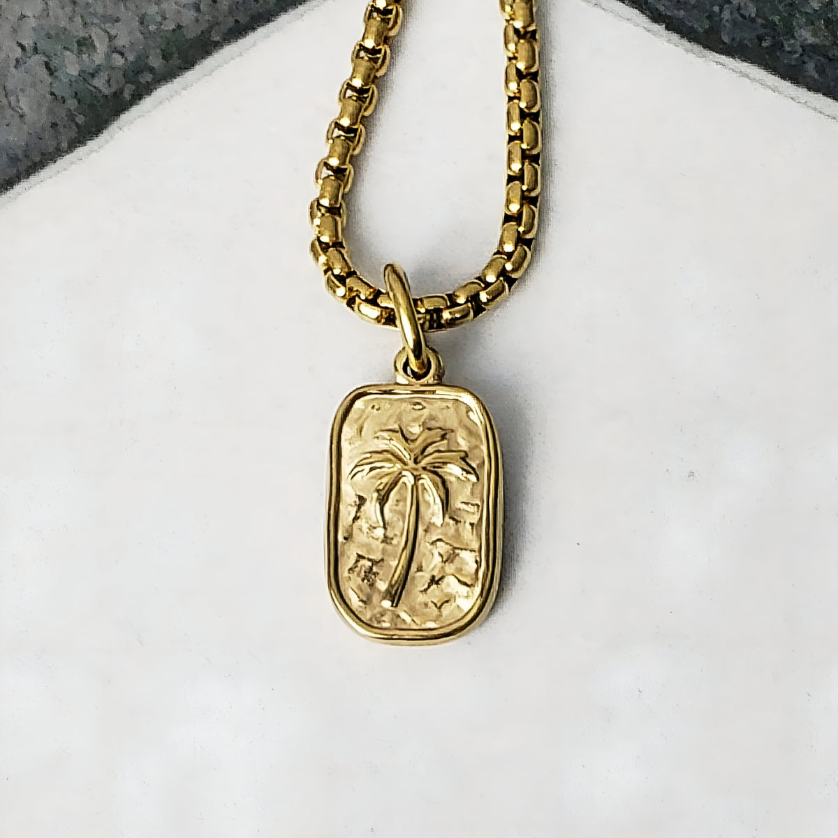 Gold Mini Palm Tree Tag Necklace