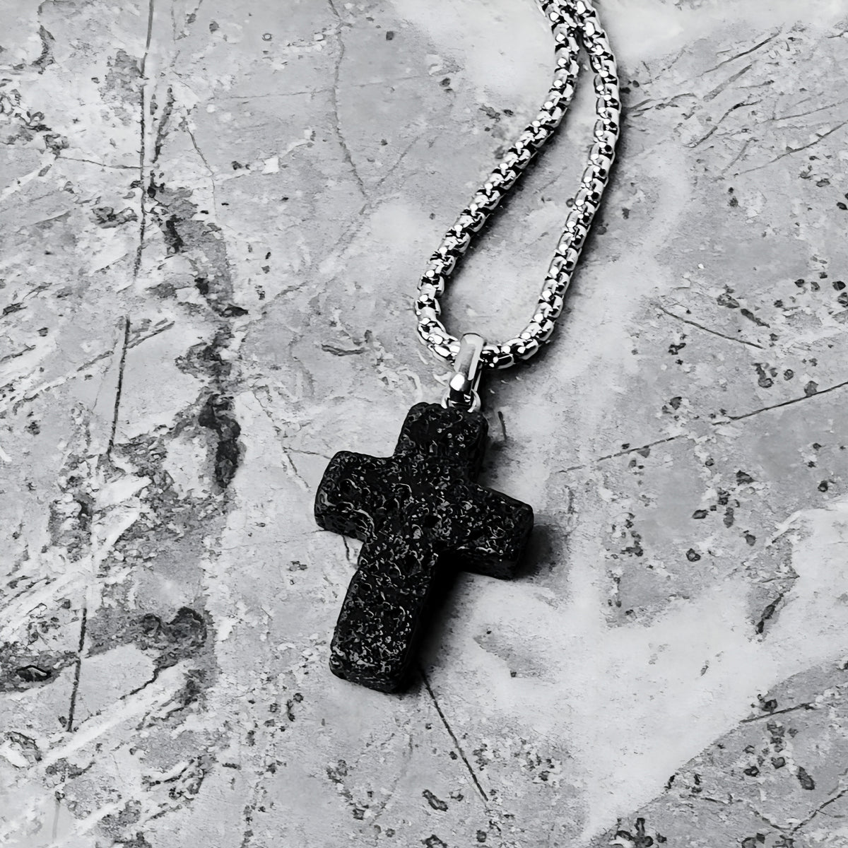 Black Lava Stone Cross Necklace
