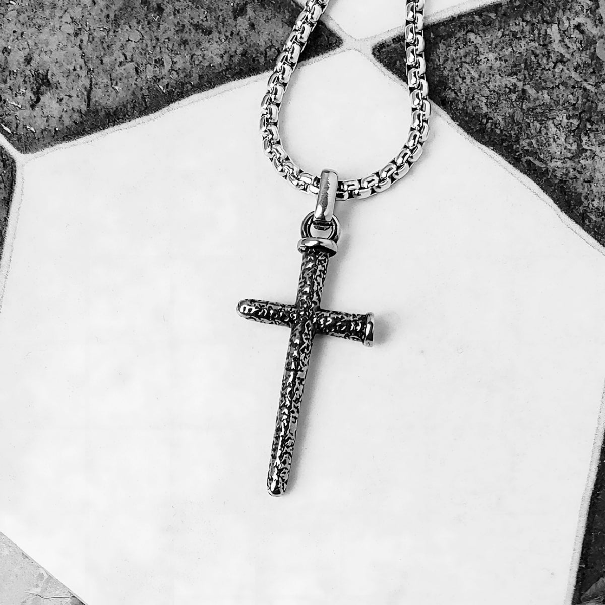 Silver Rustic Nail Cross Necklace