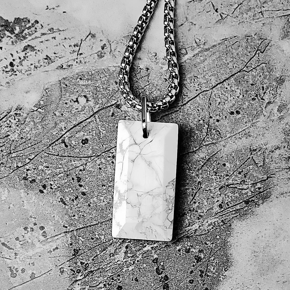 White Howlite Gemstone Dog Tag