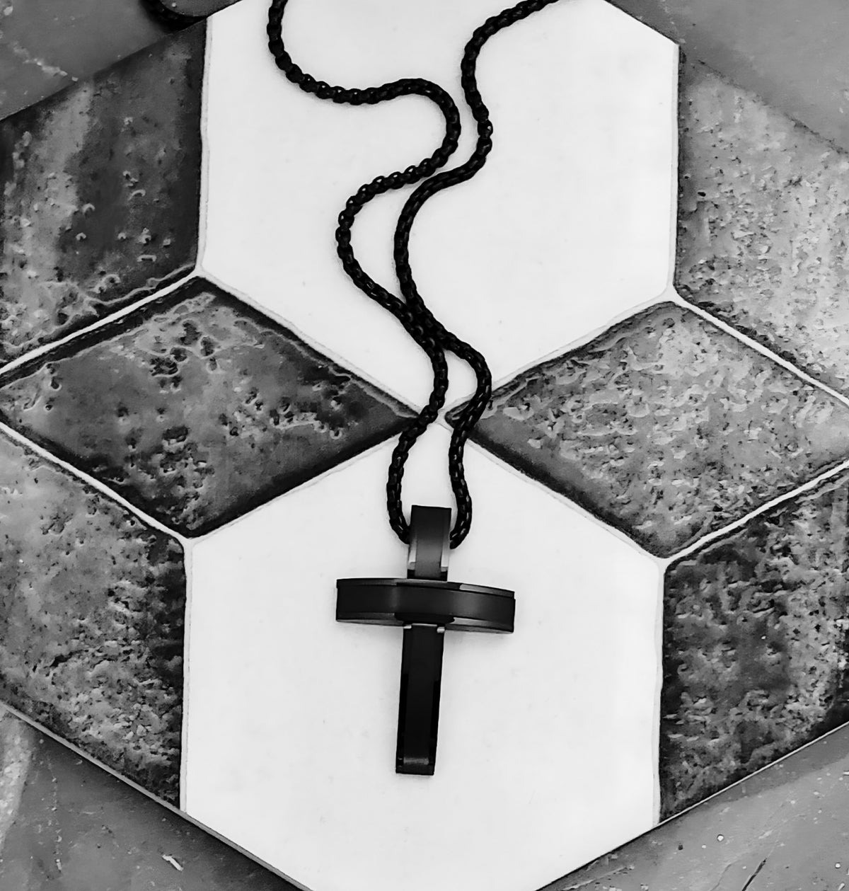 Black Sleek Cross Amulet Necklace