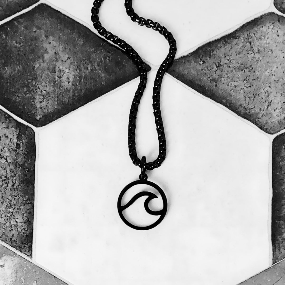 Black Mini Wave Coin Necklace