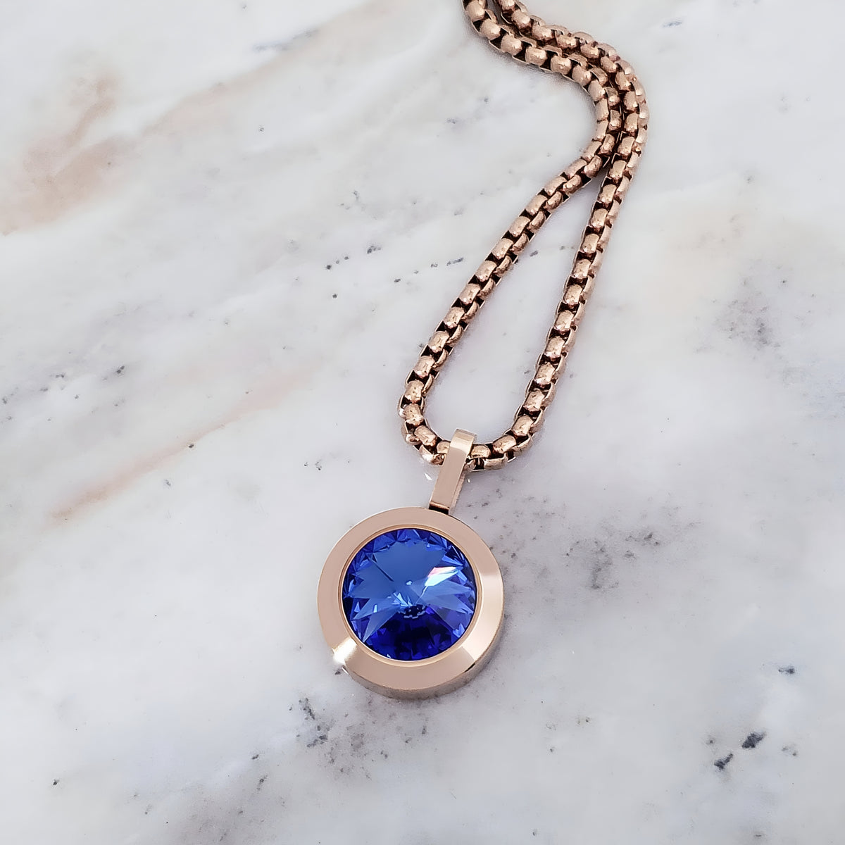 Rose Gold Sapphire Coin Necklace