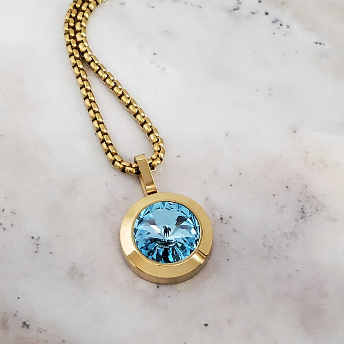 Gold Blue Zircon Coin Necklace