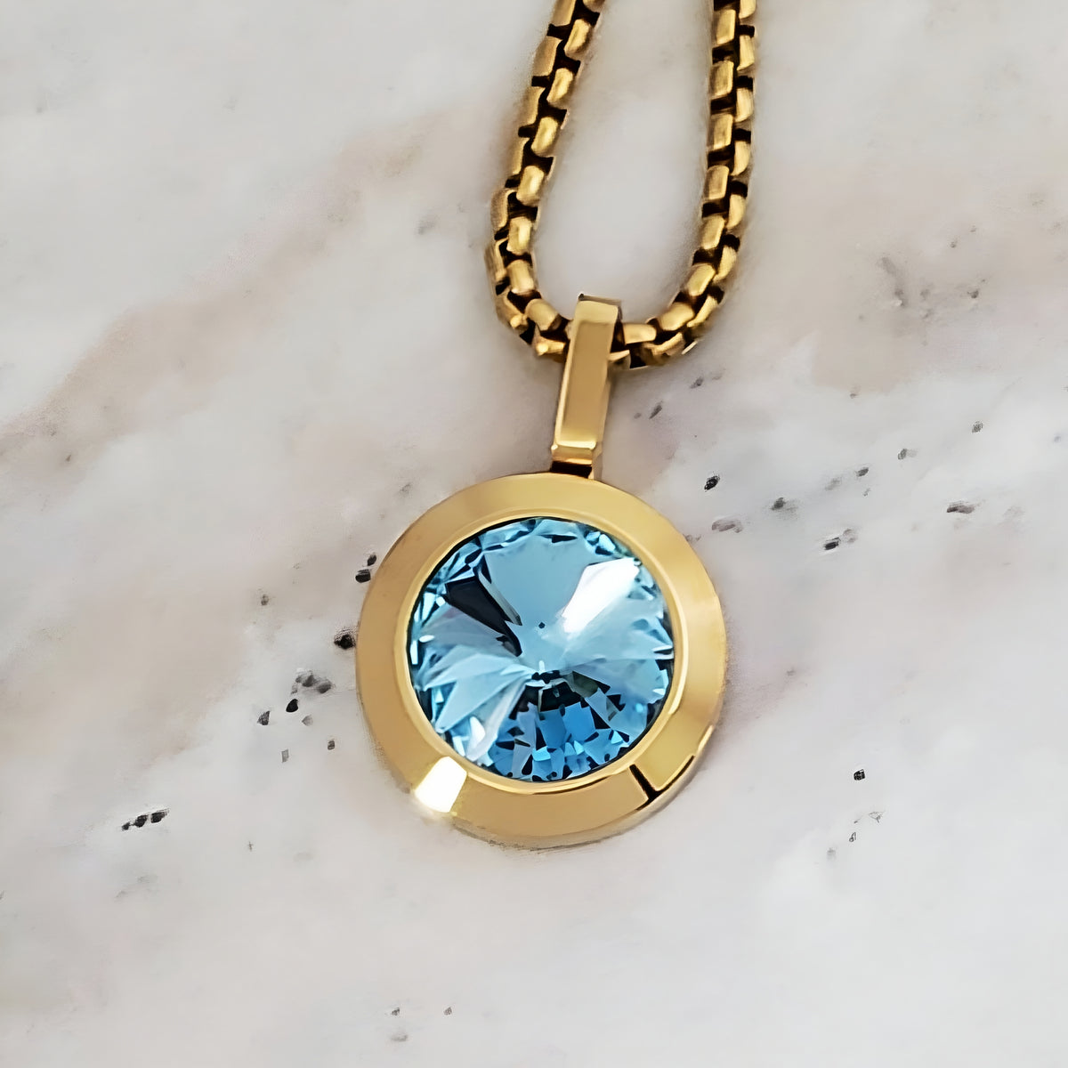 Gold Blue Zircon Coin Necklace