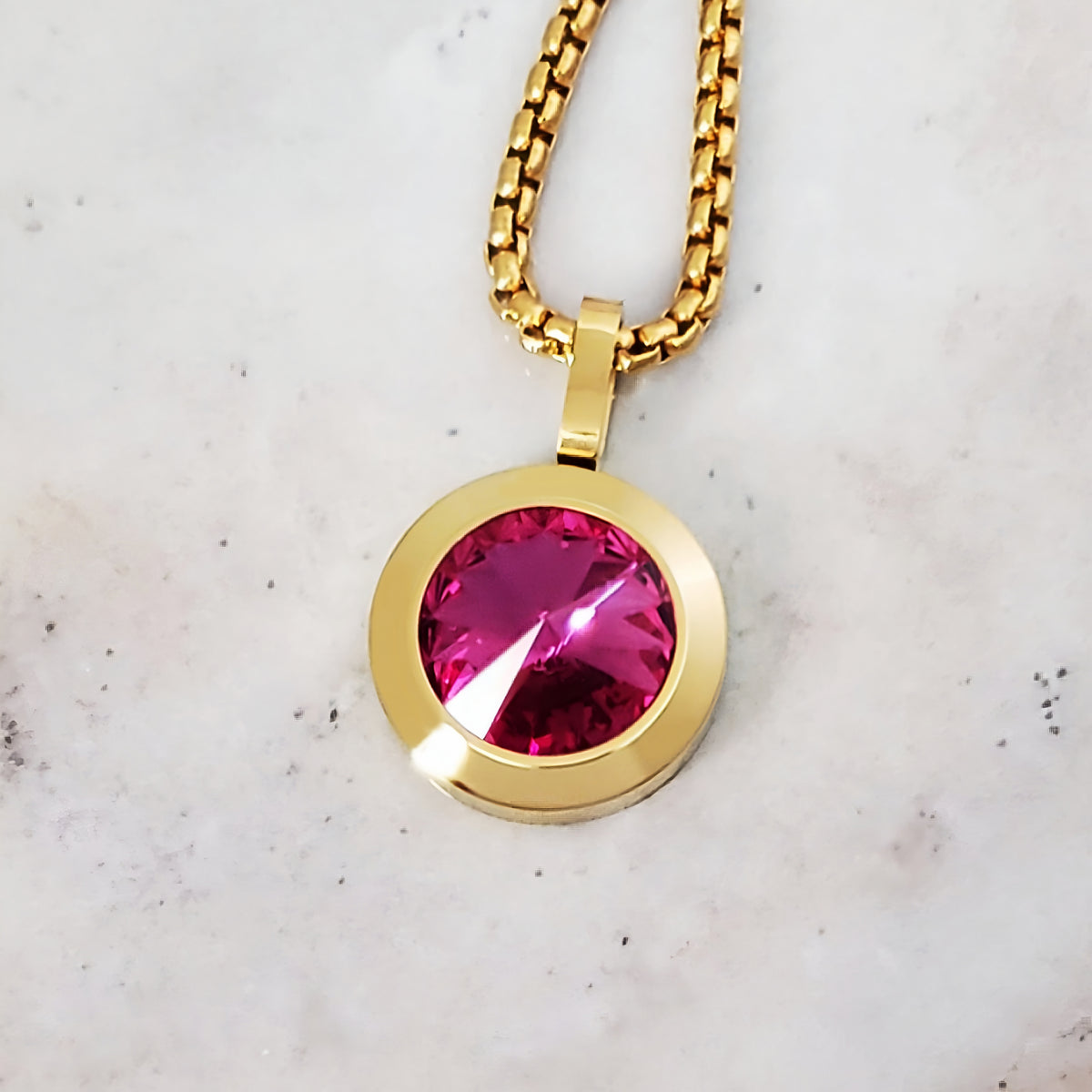 Gold Pink Tourmaline Coin Necklace