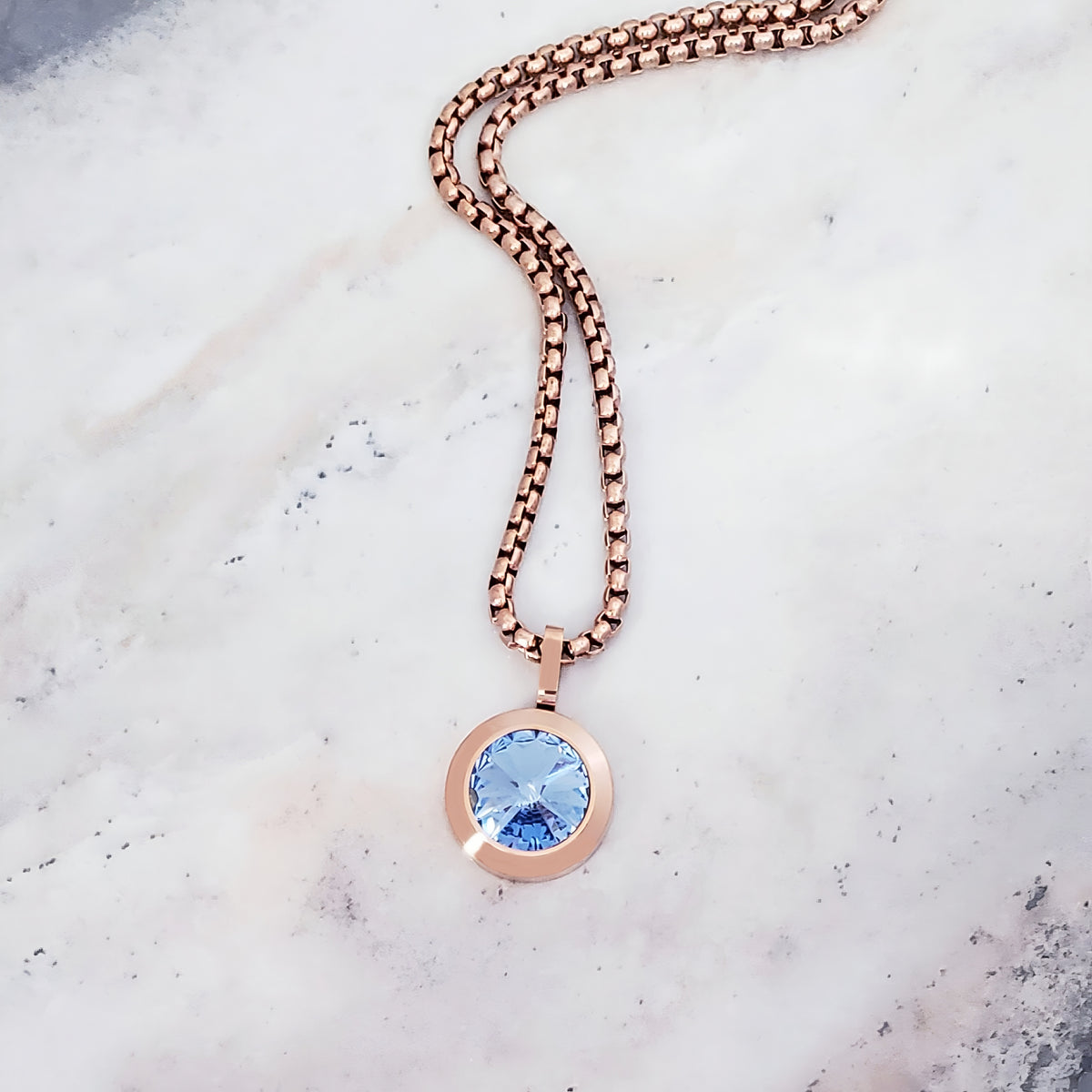 Rose Gold Aquamarine Coin Necklace