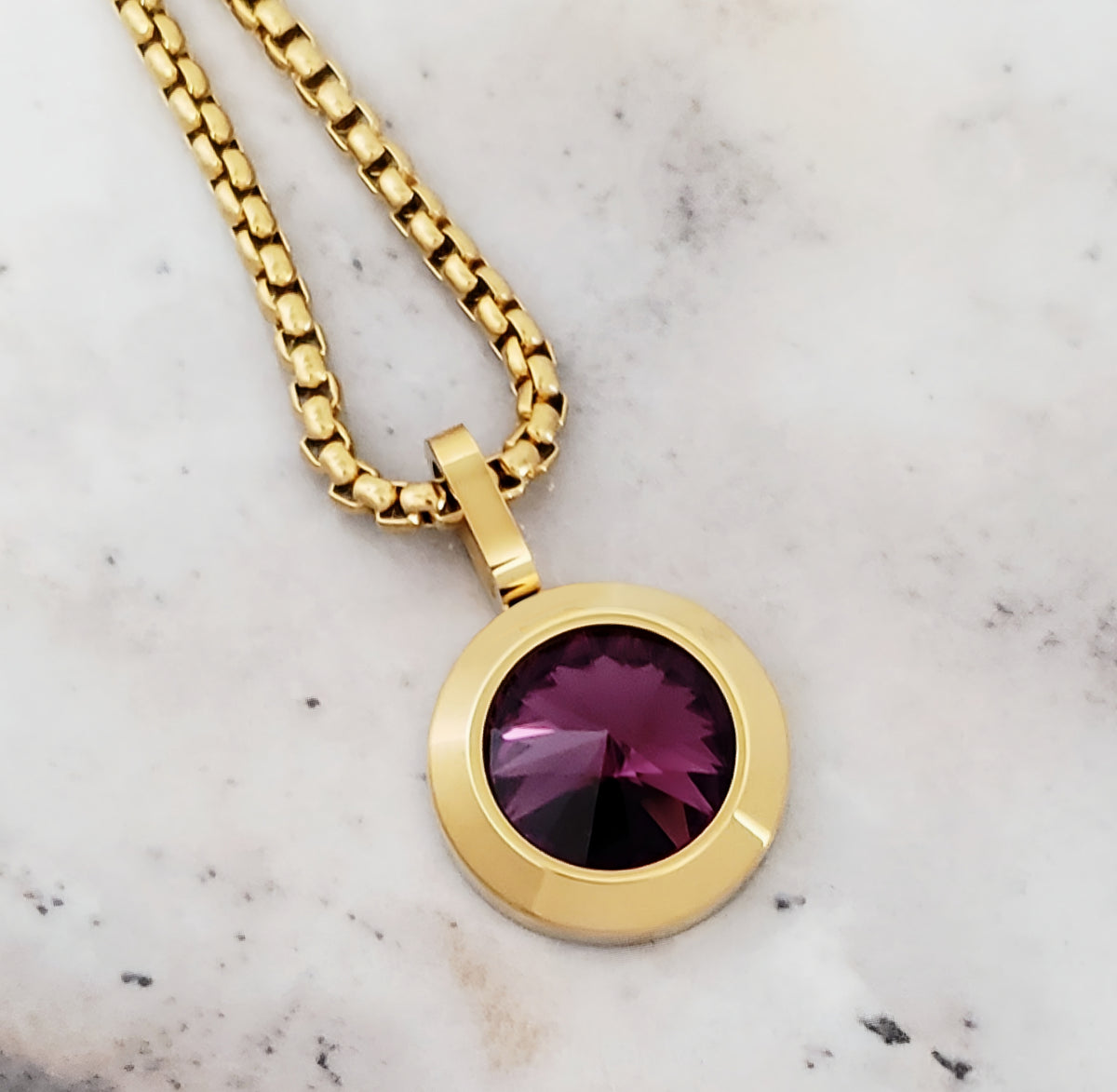 Gold Amethyst Coin Necklace
