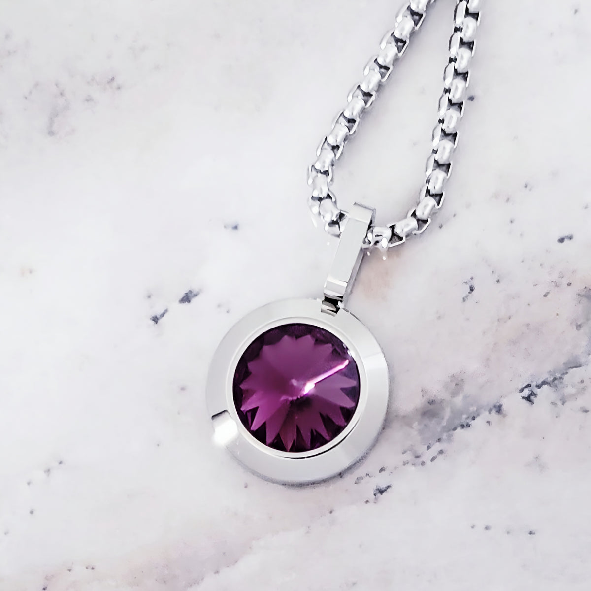 Silver Amethyst Coin Necklace
