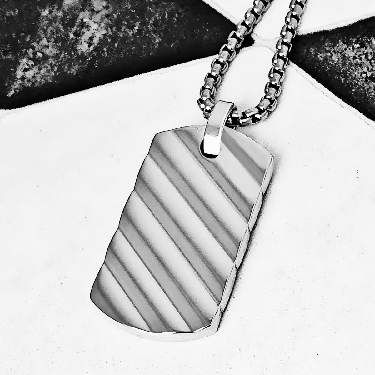 Silver Chevron Dog Tag Necklace