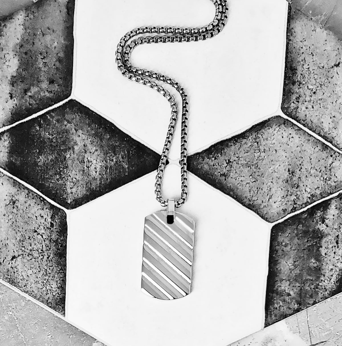 Silver Chevron Dog Tag Necklace