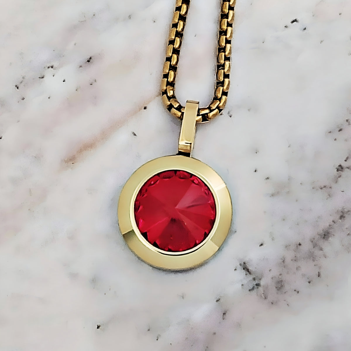 Gold Garnet Coin Necklace