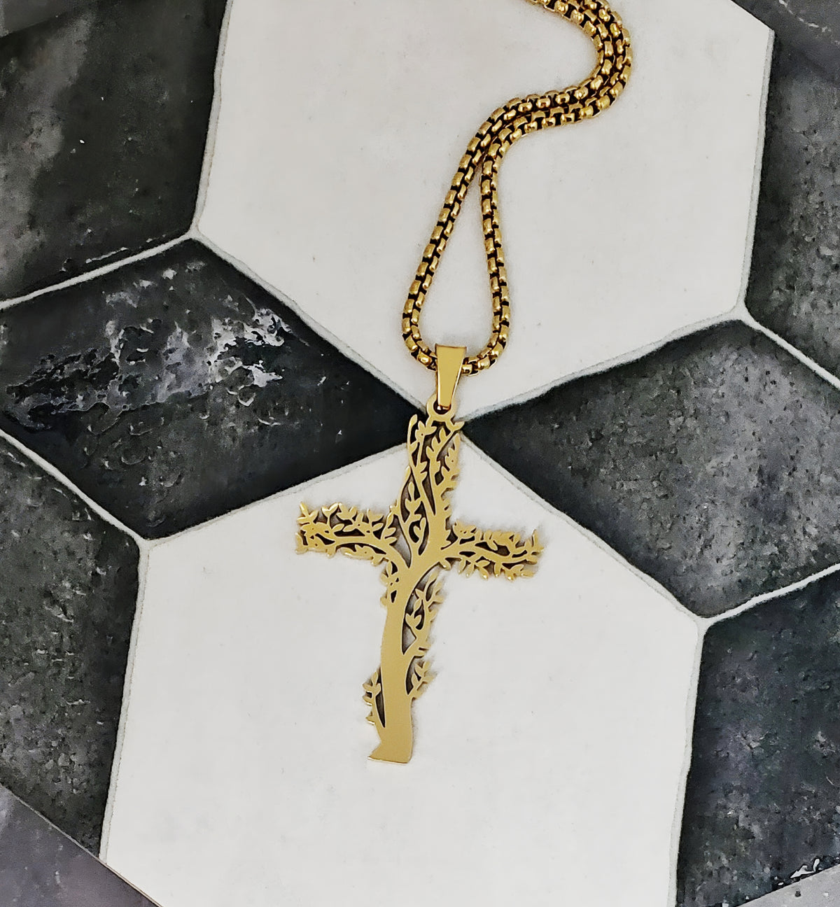 Gold Tree of Life Cross Necklace