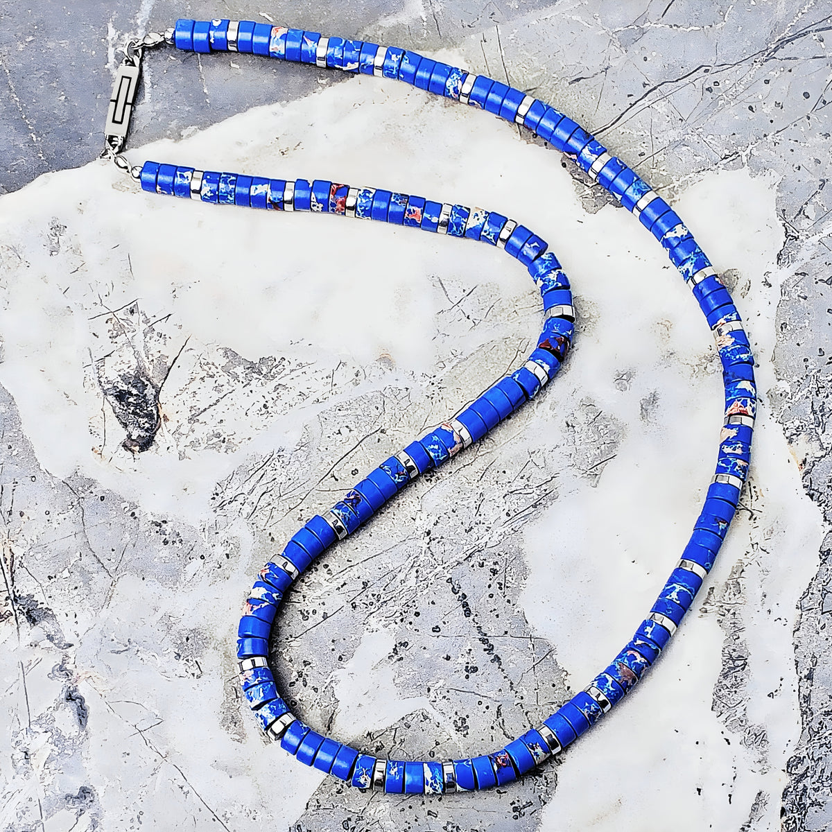Blue Imperial Jasper Gemstone Heishi Necklace