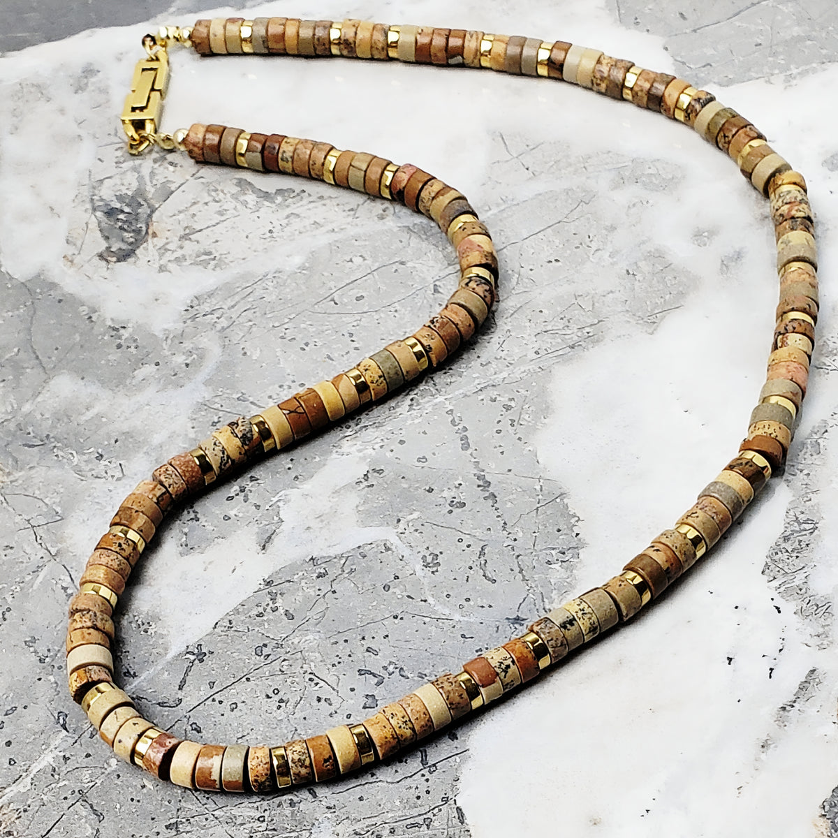 Picture Jasper Gemstone Heishi Necklace
