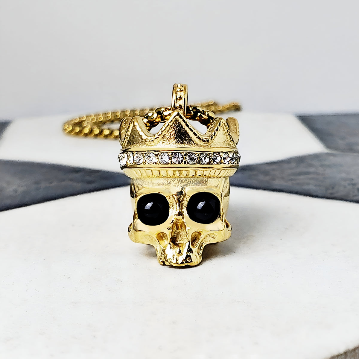 Gold Crowned Skull Necklace