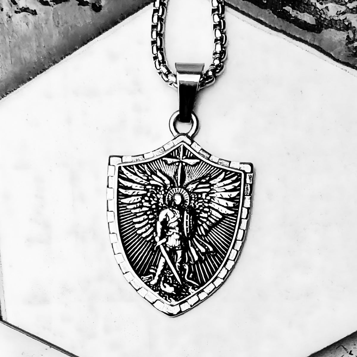Silver Archangel Shield Necklace