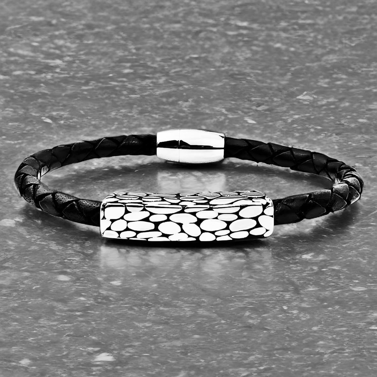 Black Leather & Silver Bracelet