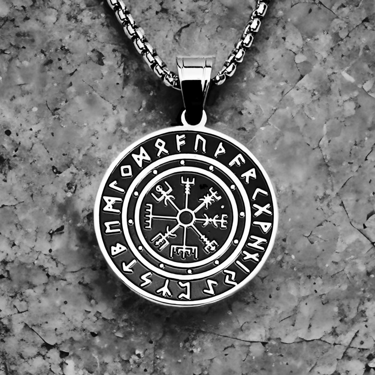 Silver Vegvisir Compass Necklace