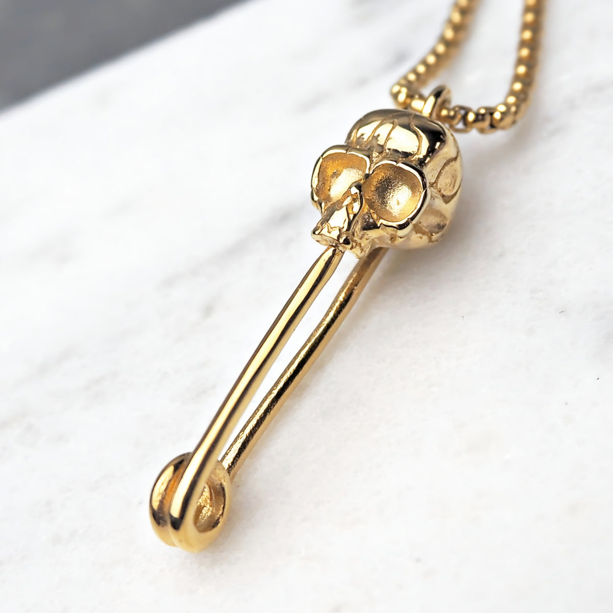 Gold Skull Paperclip Necklace