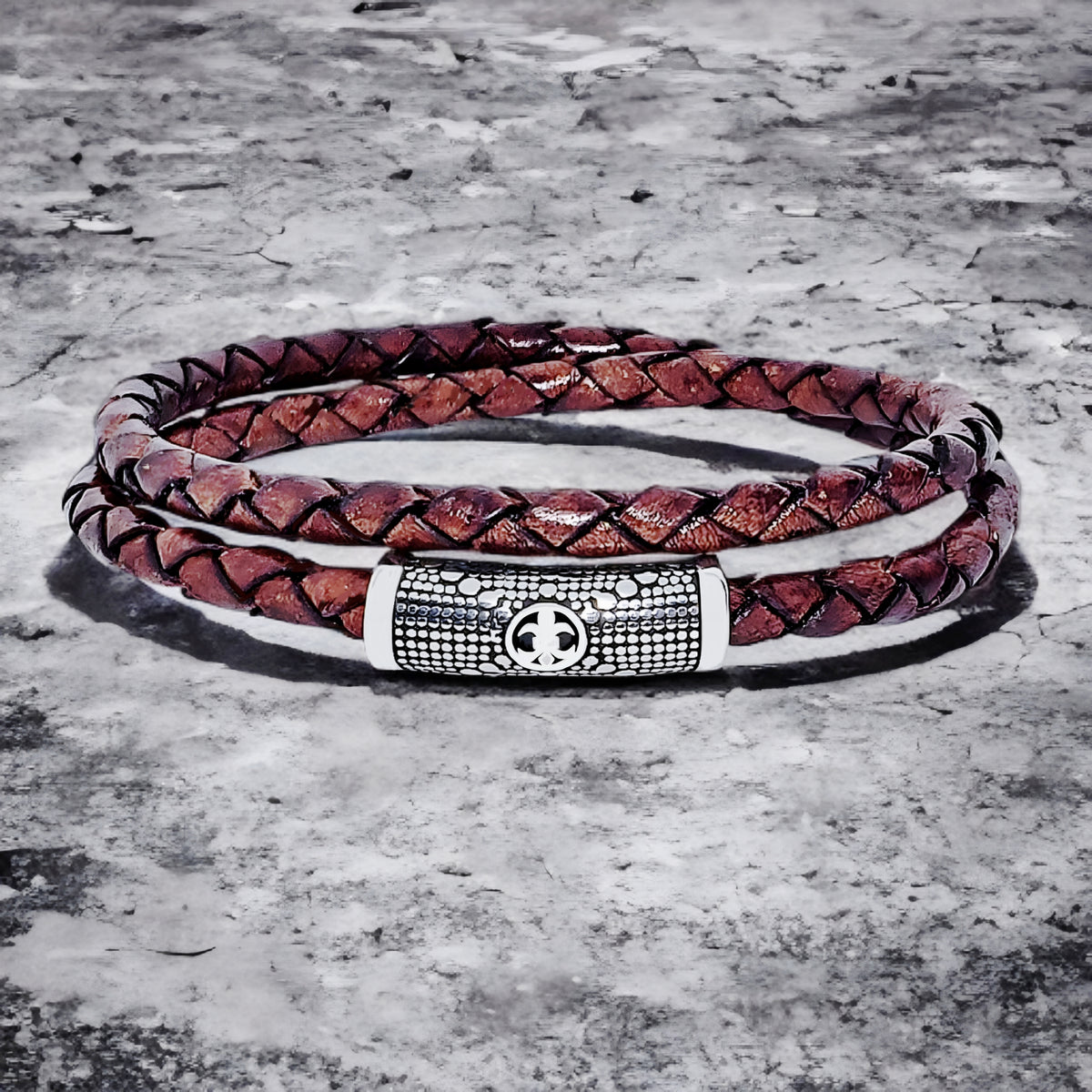 Fleur de Lis Leather Wrap Bracelet