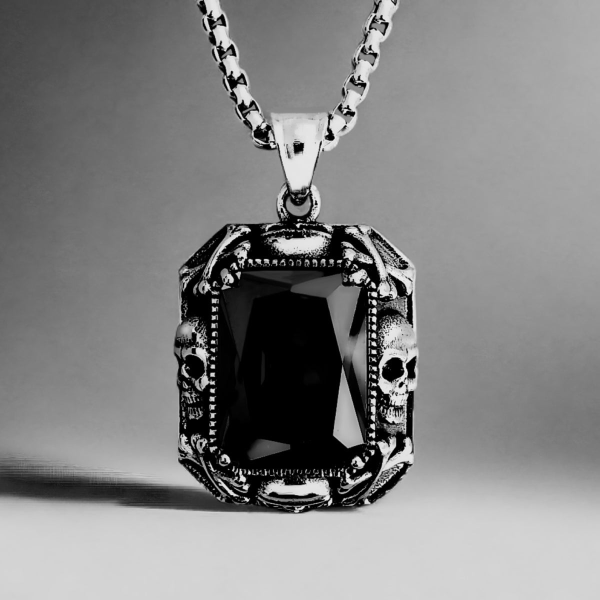 Onyx Skull Tag Necklace