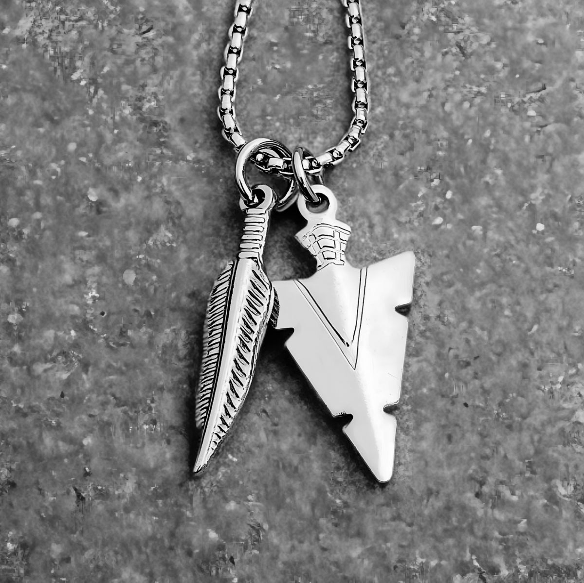 Tribal Feathered Arrowhead Necklace