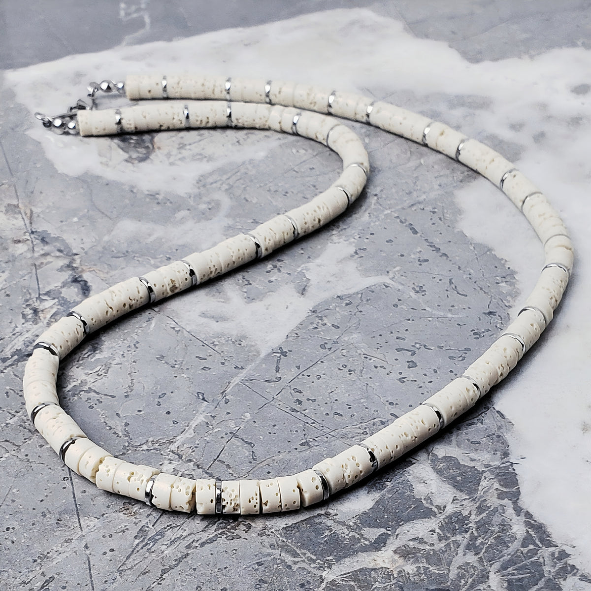 Cream Lava Heishi Necklace