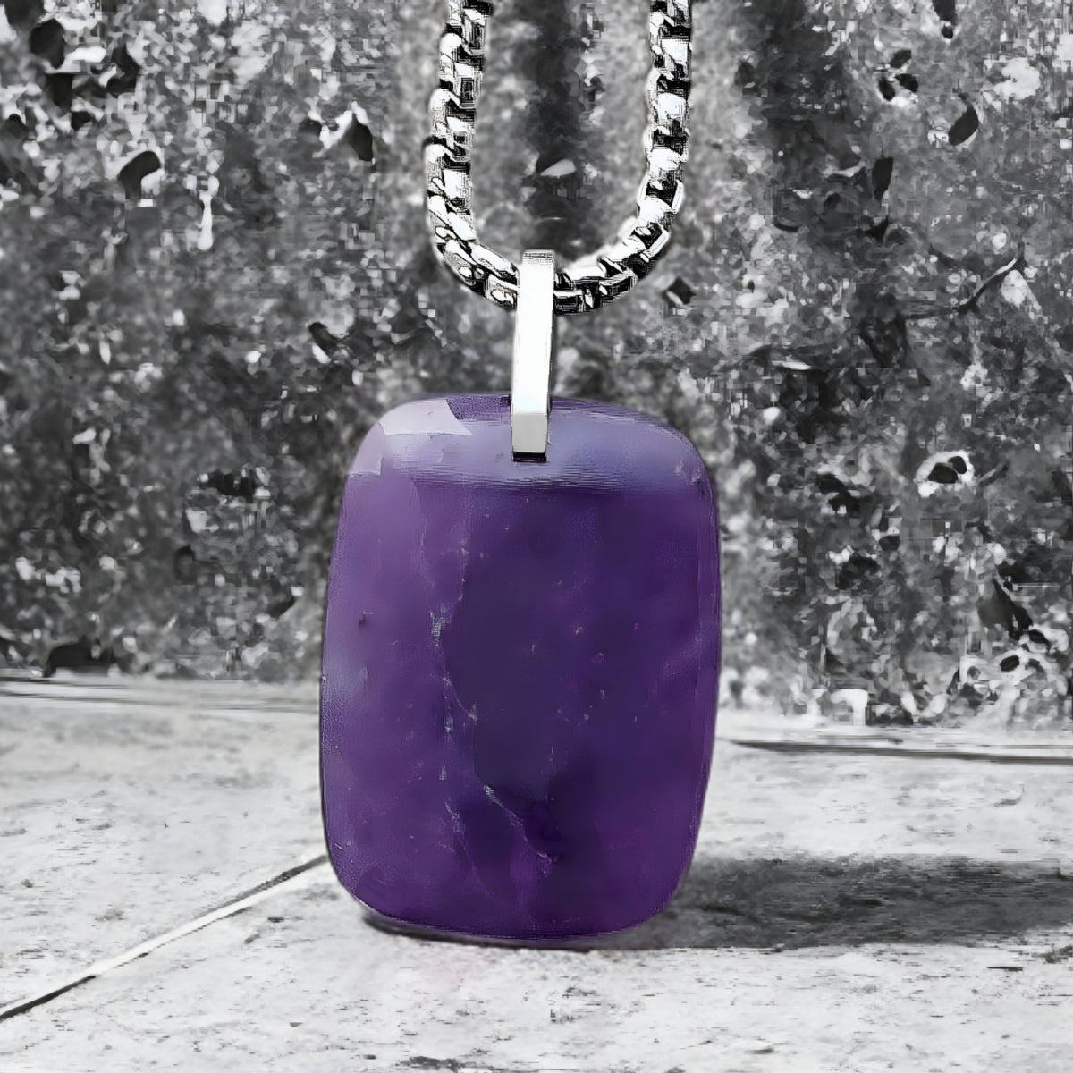 Amethyst Gemstone Dog Tag Necklace