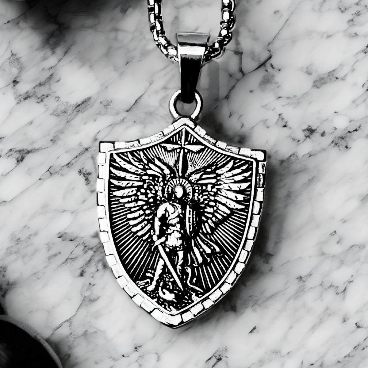 Silver Archangel Shield Necklace