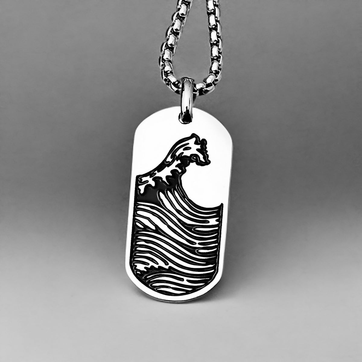 Silver Wave Dog Tag Necklace