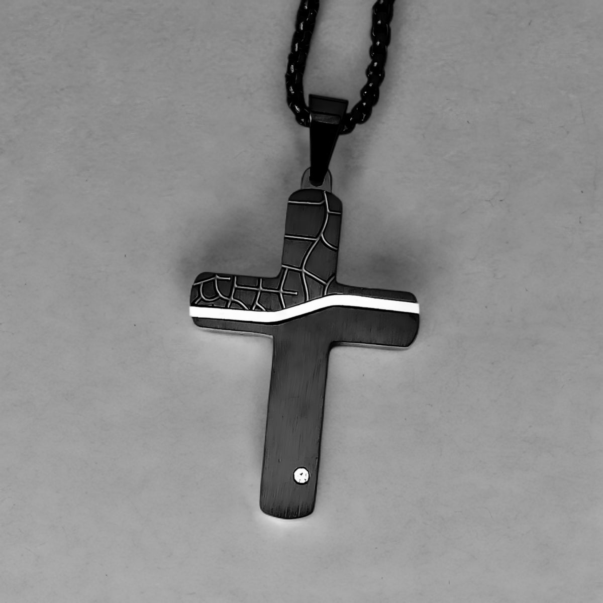 Black Meteor Engraved Carbon Fiber Cross