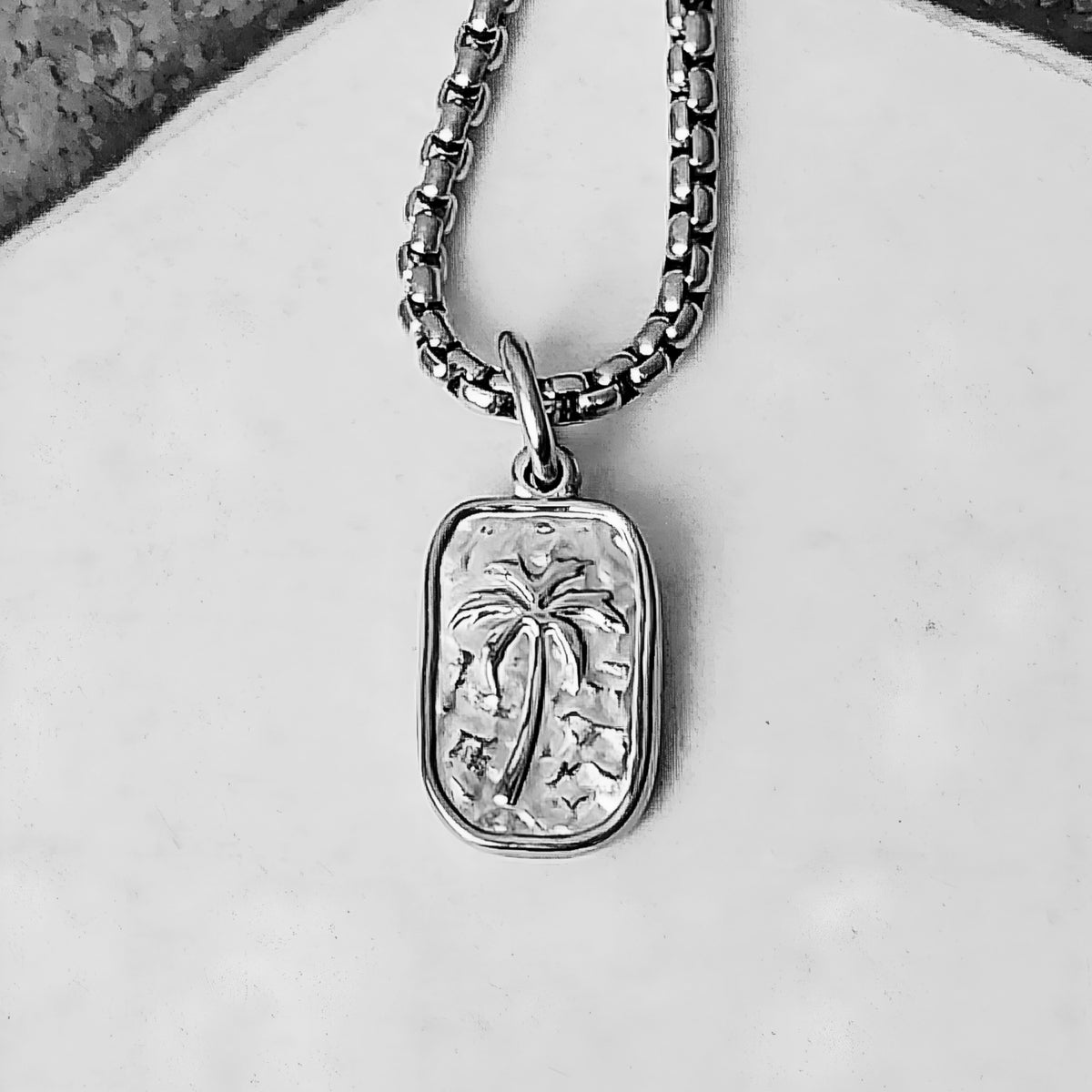 Silver Mini Palm Tree Tag Necklace
