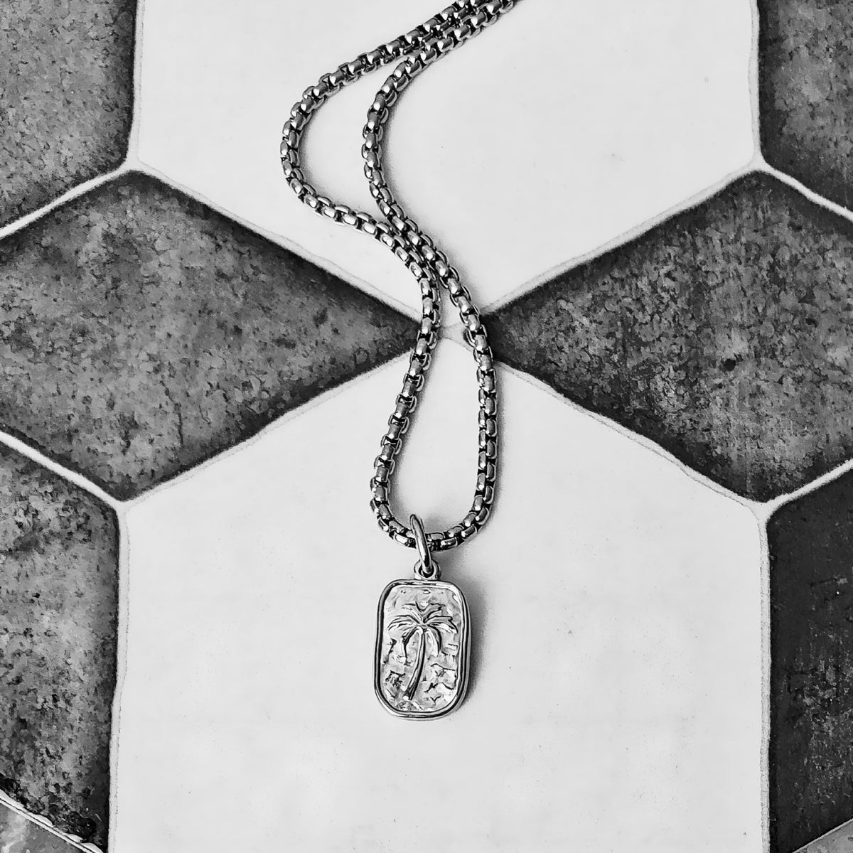 Silver Mini Palm Tree Tag Necklace
