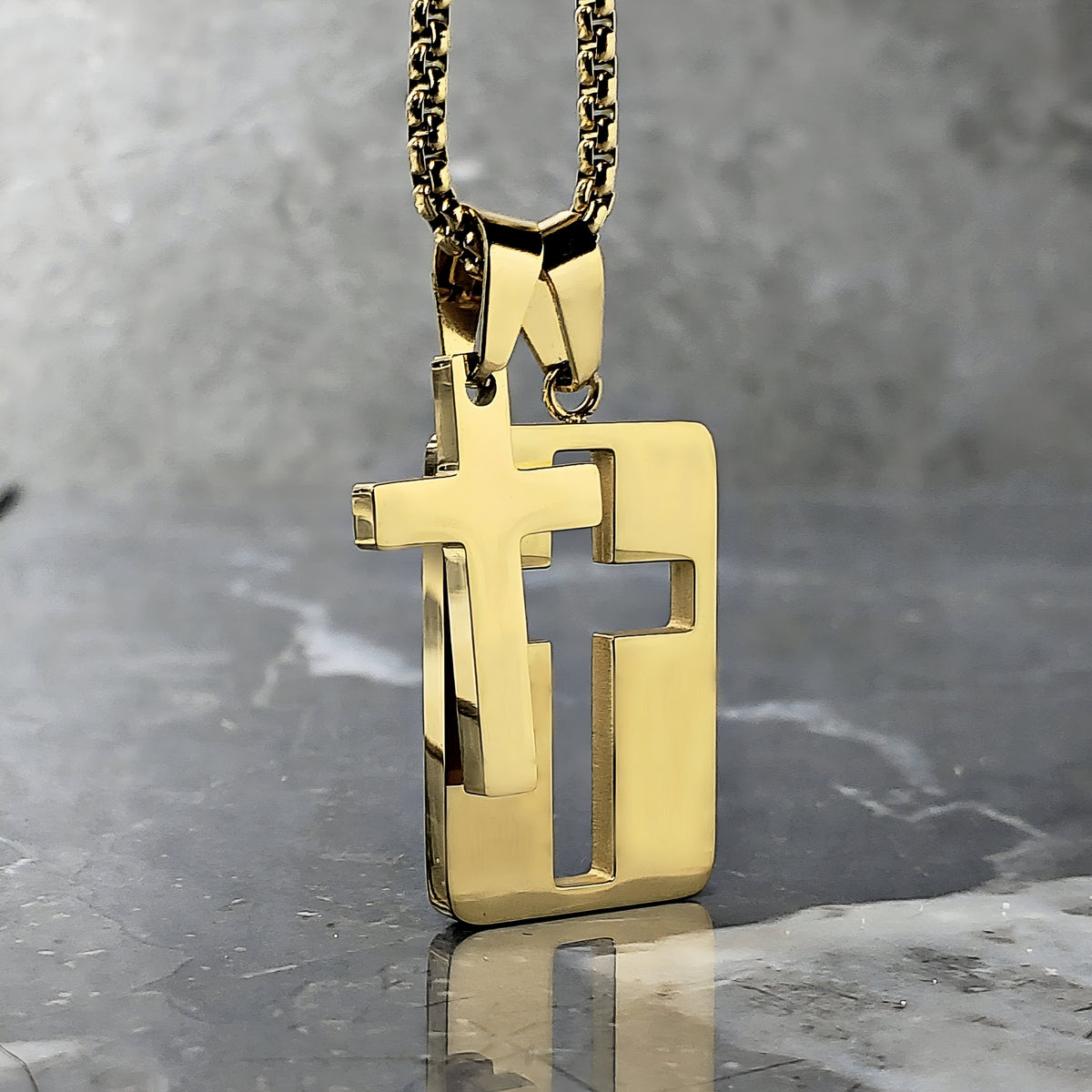 Gold Cross Tag Necklace