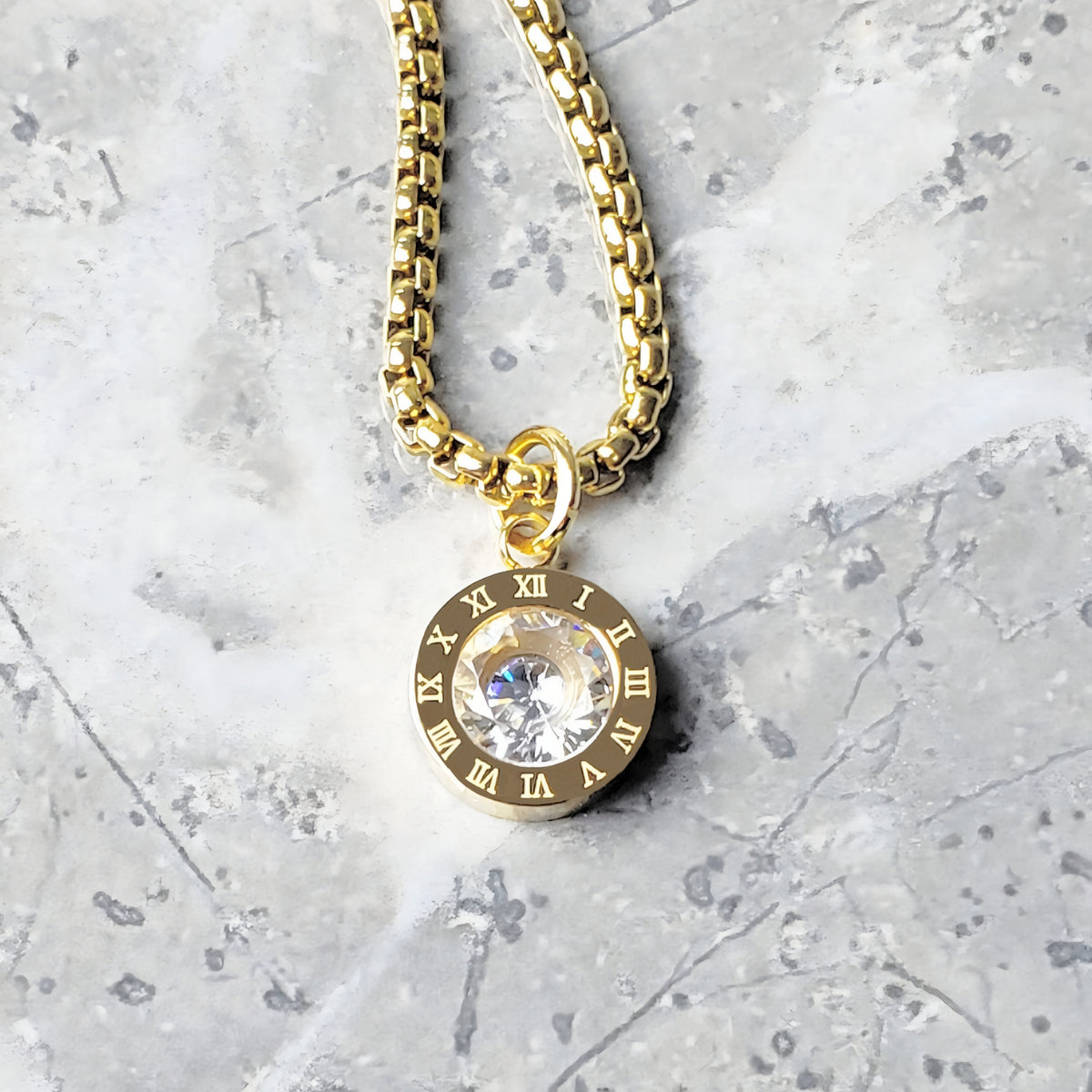 Gold Roman Numerals Coin Necklace
