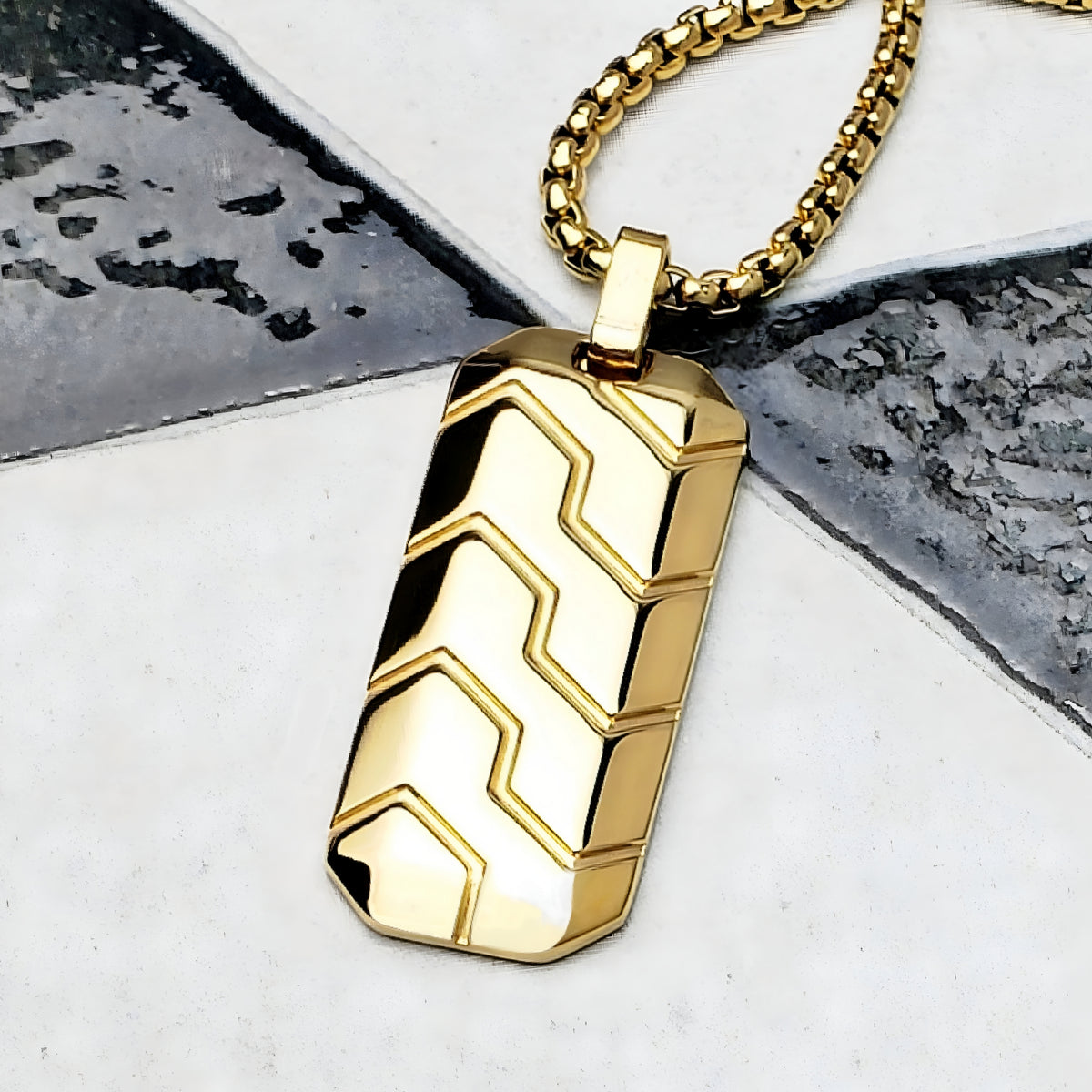 Gold Chevron Tag Necklace