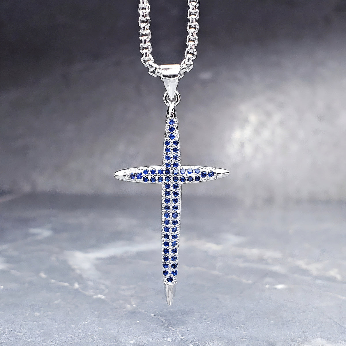 Pavé Sapphire Cross Necklace